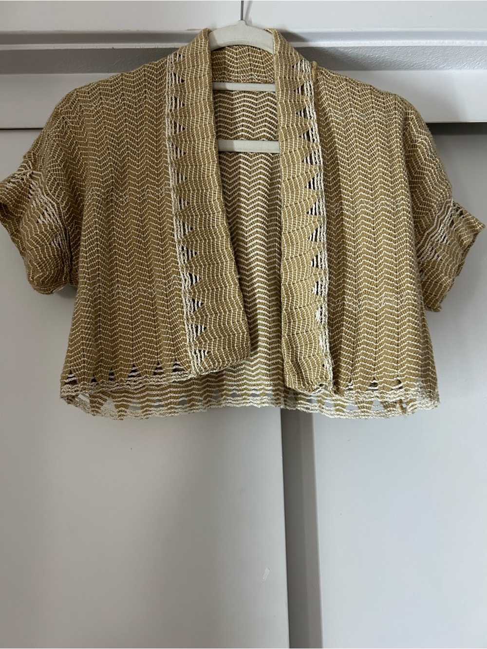 Anthropologie woven neutral color with tiny amount of gold thread cropped knit - Picture 7 of 9